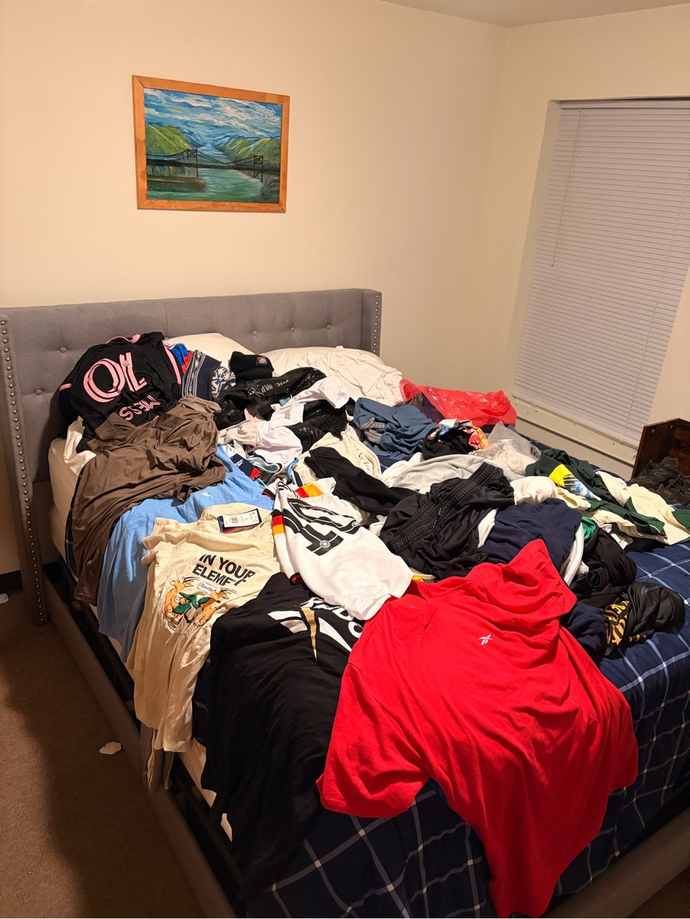 adidas Red & Gray Clothing Pile on Bed